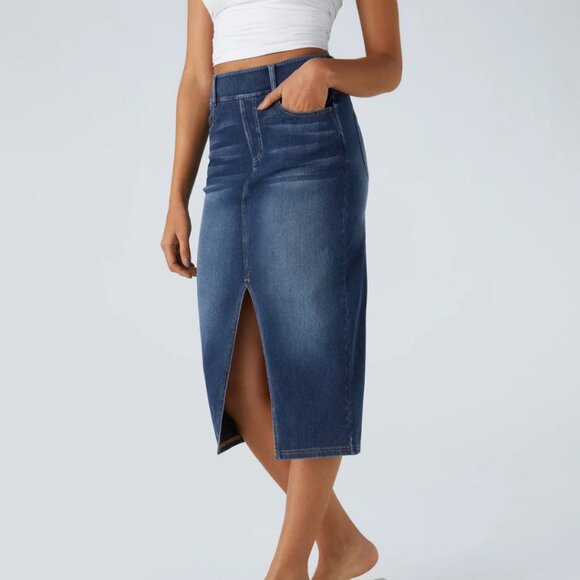HALARA Magic Denim High Waist Midi Jeans Skirt Size Small & XL NWOT - Picture 3 of 13